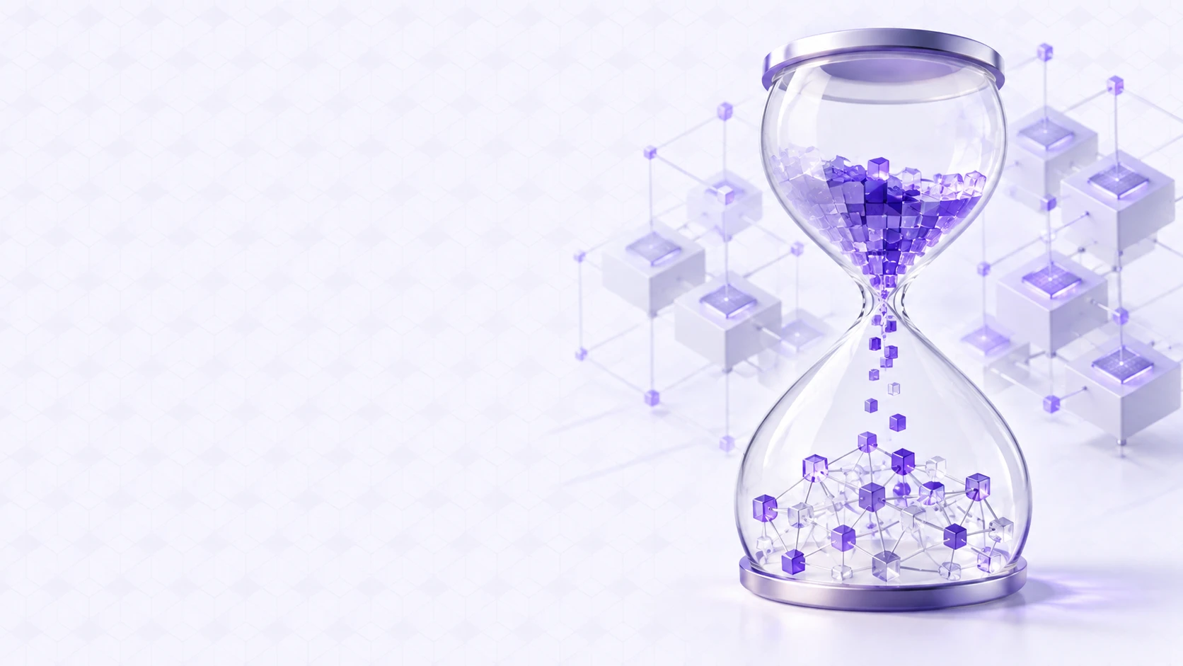 Hourglass icon with quantum-safe cryptographic blocks running out before quantum computers arrive